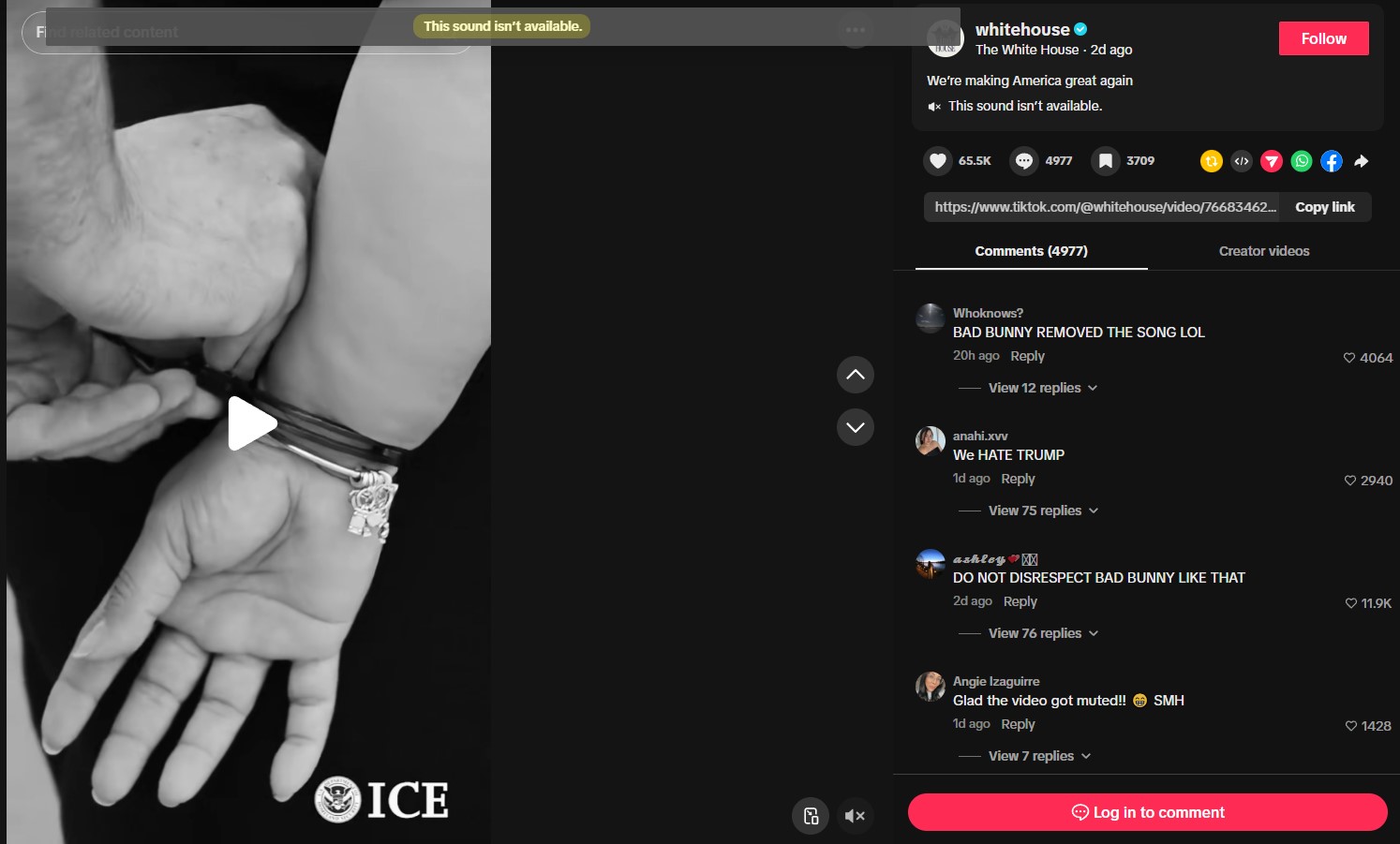 White House Posts TikTok with Bad Bunny Song Playing over ICE Montage, but It's Been Muted