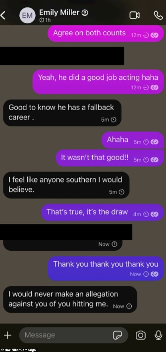 Additional messages released by Miller between him and Moreno show the two conversing in a cordial manner