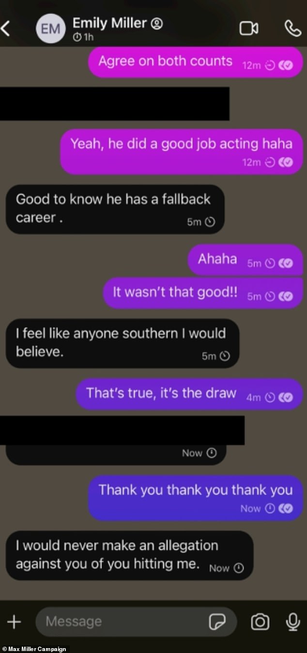 Additional messages released by Miller between him and Moreno show the two conversing in a cordial manner