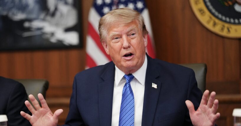 President Donald Trump speaks during a Cabinet meeting at Camp David in Maryland, on July 31, 2026.