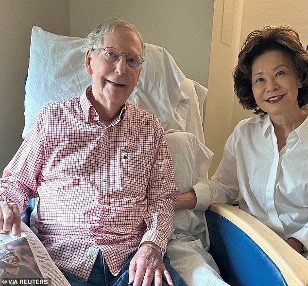 A fall at his DC residence on June 14 left him briefly unconscious. His office released this picture from July 12