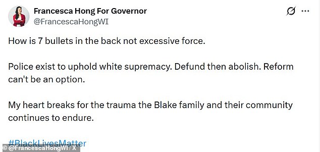 Hong's since-deleted post about Thanksgiving is among a number of extreme policy positions the socialist has come under scrutiny for amid her bid for the governor's office - including repeat calls to abolish the police
