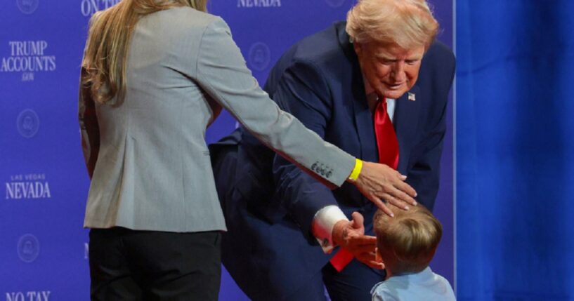 Watch: Trump Instantly Switches to Grandpa Mode as Toddler Careens in Front of Him Heading to Edge of Stage, and the Audience Loves Every Second