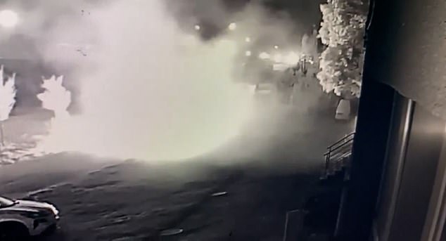 Image shows smoke billowing out following an explosion after the Russian drone fired a direct hit at a civilian