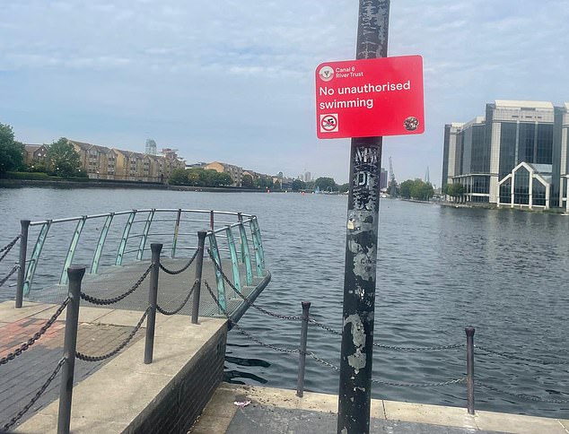 Signs in the area, near Canary Wharf in east London, had warned against 'unauthorised swimming' and 'deep water'