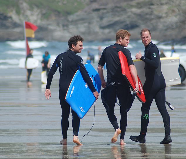 Polzeath has been a favourite of the royals, with Prince William (right) and Prince Harry (centre) visiting it for a summer retreat in 2012