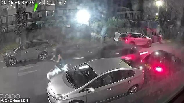 This image shows the second before the victim is injured in the alleged hit-and-run. He remains in hospital while the driver has been charged with attempted murder