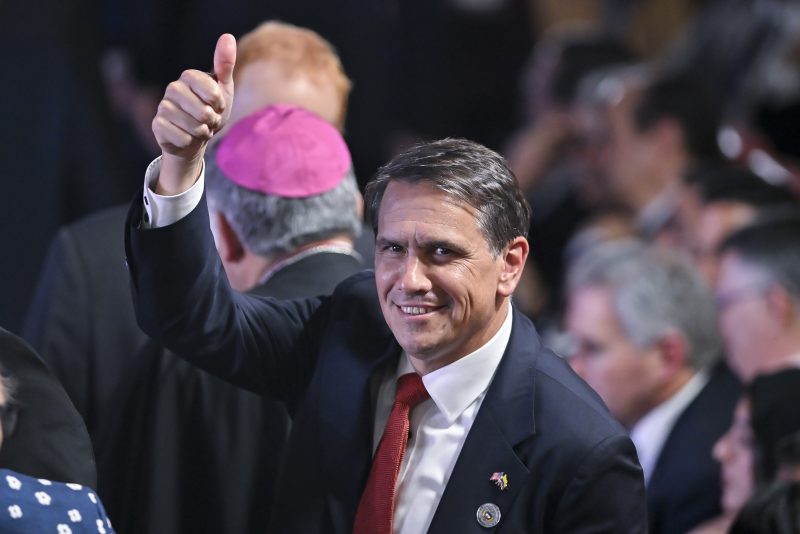 Todd Blance, the US attorney general, thumbs up as he arrives at the presidential inauguration event at Arena USC on August 7, 2026 in Cali, Colombia. Abelardo de la Espriella takes office after a tight win in the presidential election. (Photo by Gabriel Aponte/Getty Images)
