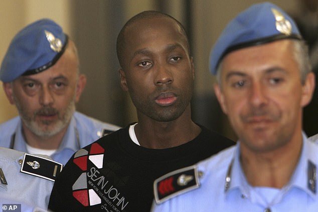 Pictured: Rudy Guede, an Ivory Coast-born drifter with a history of burglaries who was later convicted of Meredith's murder and served 13 years of a 16-year sentence