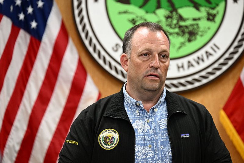 Governor of Hawaii Josh Green speaks during a press conference on August 10, 2023. (Photo by Patrick T. Fallon / AFP via Getty Images)