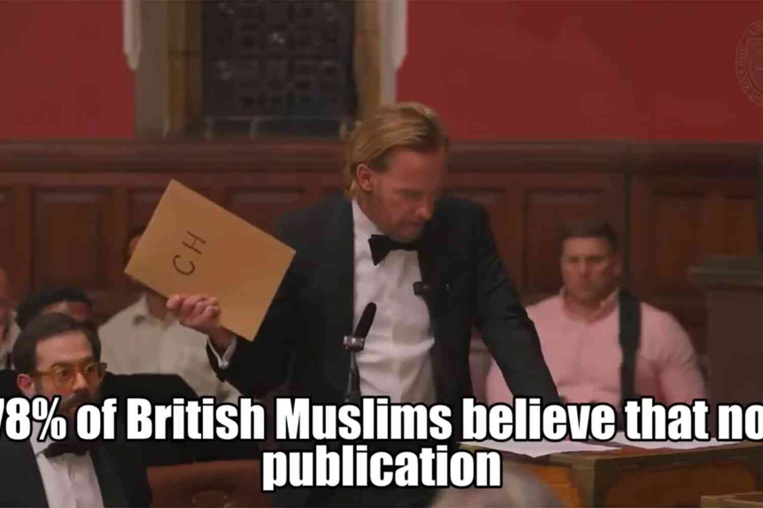 Thumbnail for Laurence Fox exposes tolerant Islam by threatening to show a cartoon of the prophet Muhammad at an Oxford Union debate