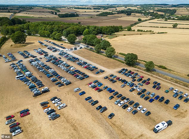Aerial images showed cars parked on scorched ground near Mr Clarkson's pub, The Farmer's Dog, on Wednesday