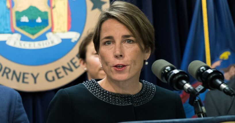 Then-Massachusetts Attorney General Maura Healey speaks at a news conference in New York City on July 19, 2016.