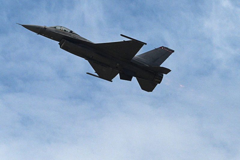 An F-16 fighter jet flies during an exhibition over Las Palmas air base in Lima on April 23, 2026. (Photo by ERNESTO BENAVIDES / AFP via Getty Images)