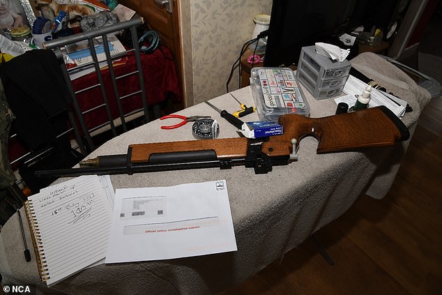 The overpowered air rifle was found lying on an ironing board at Boylett's cluttered house