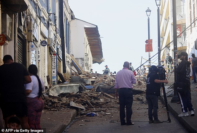 Rubble on a street are pictured after the earthquake in Manizales, Colombia on August 10, 2026