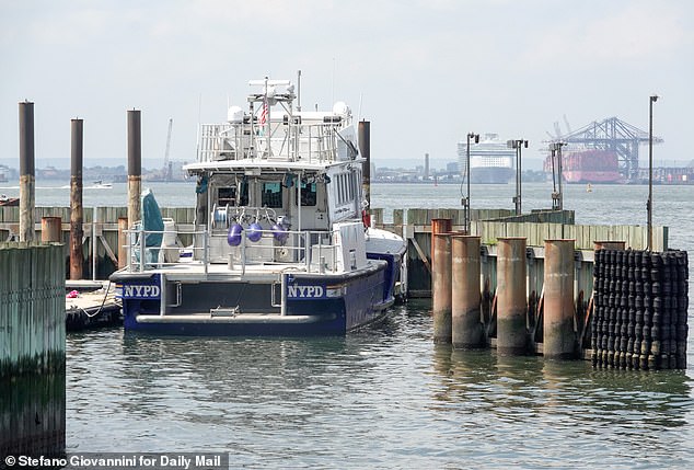 An New York City police boat was seen sitting in the New York City harbor