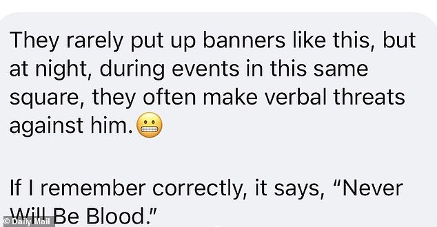 In leaked messages sent to the Daily Mail, Iranians described the banner as a significant and frightening escalation, even for a regime famous for its 'Death to America' rhetoric