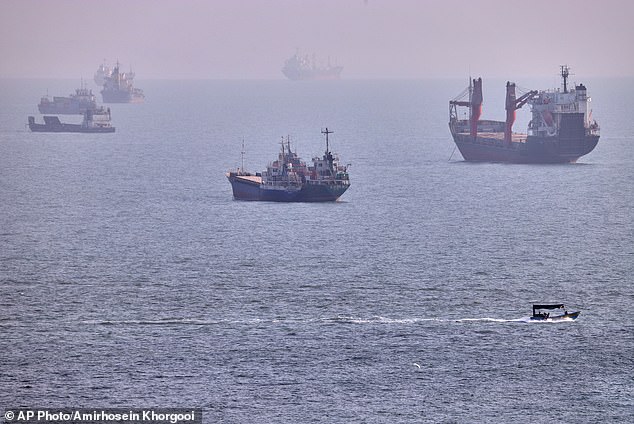 The Oman agreement, which was viewed as a done deal until Tehran issued a list of demands on Saturday, would have given Iran partial control of traffic in the Strait of Hormuz. Ships are shown anchored in the strait off Bandar Abbas, Iran, on Wednesday