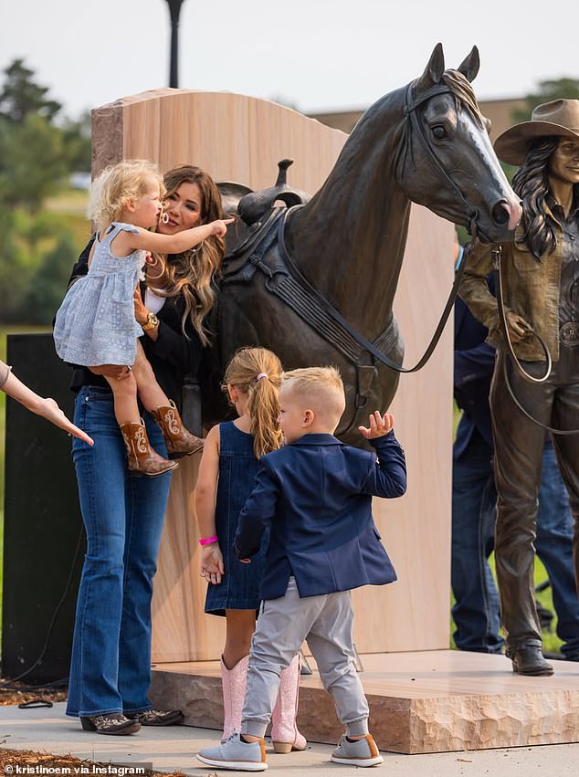 Noem shared photos of the special moment on social media, noting that 'everywhere she looked there were people I loved who have stood by our family'