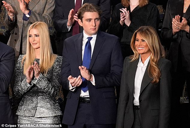 First Lady Melania Trump (right) and Barron Trump (center) are the targets of a new assassination threat eminating from Iran