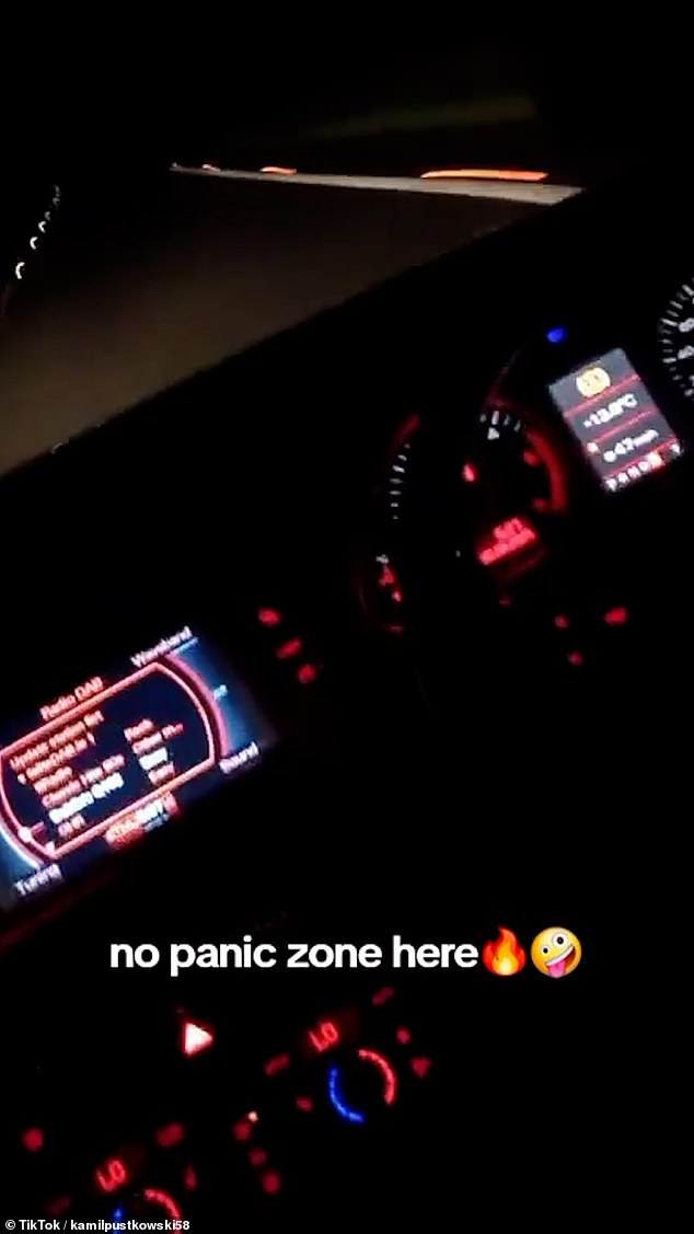 In other footage, Pustkowski can be seen filming the speedometer increasing as he speeds down the road
