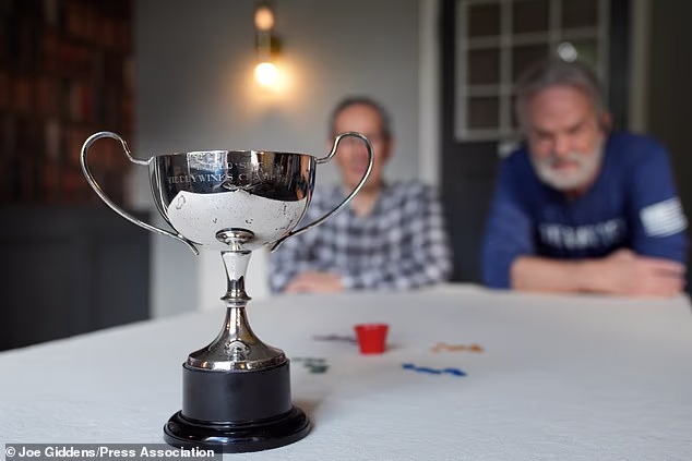 The trophy on display during the 2026 World Singles Tiddlywinks Championship