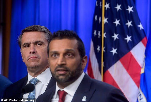 Attorney General Todd Blanche and FBI Director Kash Patel speak to reporters