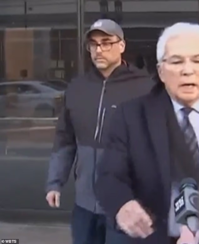 The victim said that Lefman, pictured outside court in 2025, touched her buttocks without her permission several times throughout the flight