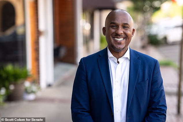 'I think about the high gas prices that are the direct result of a not very well thought out attack on Iran,' he said, while speaking on behalf of Democrat Senate candidate Scott Colom (pictured)