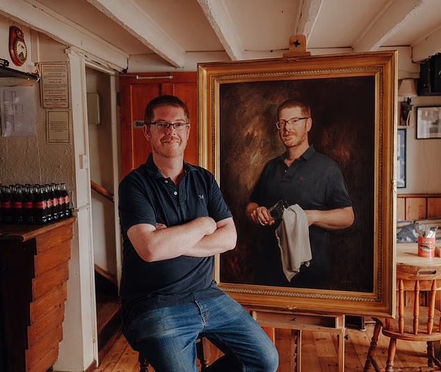 Simon Dafforn-Jones, landlord of the Ferry Boat Inn in Dittisham, Devon, has been painted
