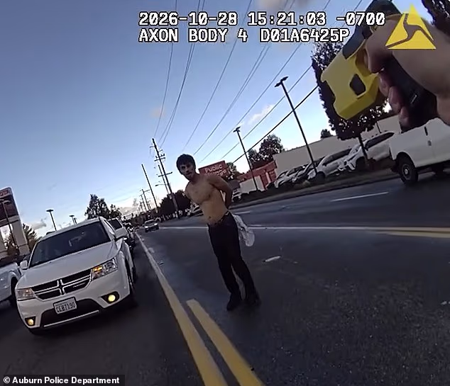 The officer points his Taser directly at Valles before firing it sending him crashing to the ground