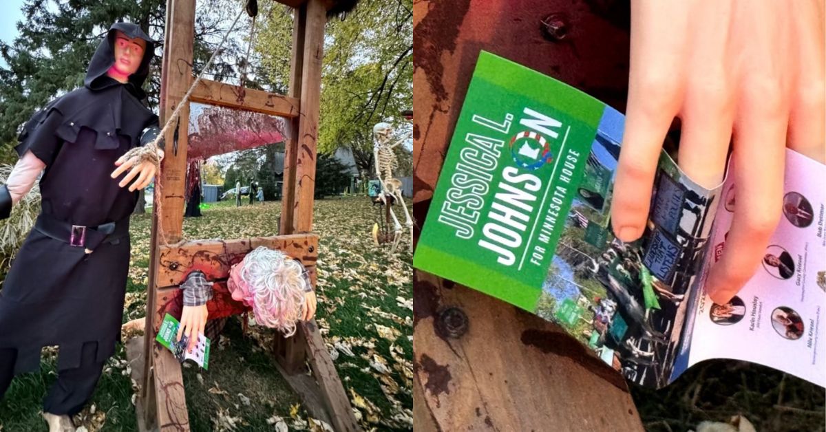 Sick Minnesota Leftist’s Halloween Yard Display Features Republican Being Guillotined, with GOP Candidate’s Flyer in Victim’s Hand