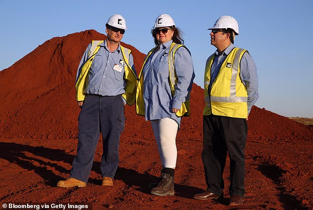 The result comes after the company's McPhee Creek mine development was opened earlier this month. Ore from the project will be processed at Roy Hill (where Mrs Rinehart is pictured, centre) in the Pilbara region of Western Australia